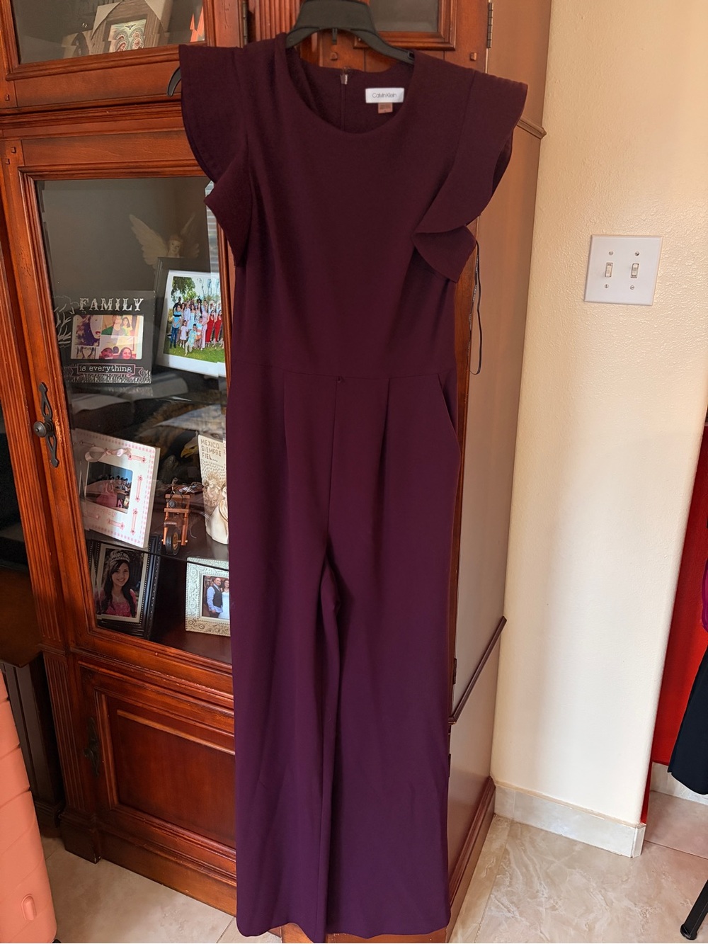 Calvin Klein Women's Plum Ruffle-Sleeve Jumpsuit